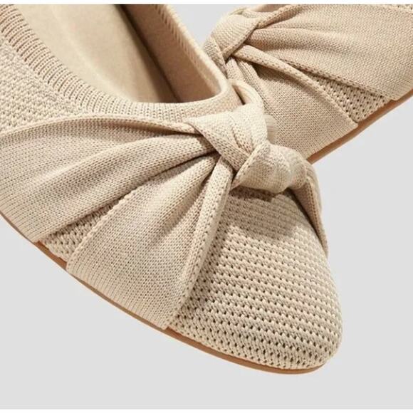 NWOB VIVAIA Bibi Almond-Toe Knotted Ballet Flats Cream Tan 9.5 - Picture 3 of 8